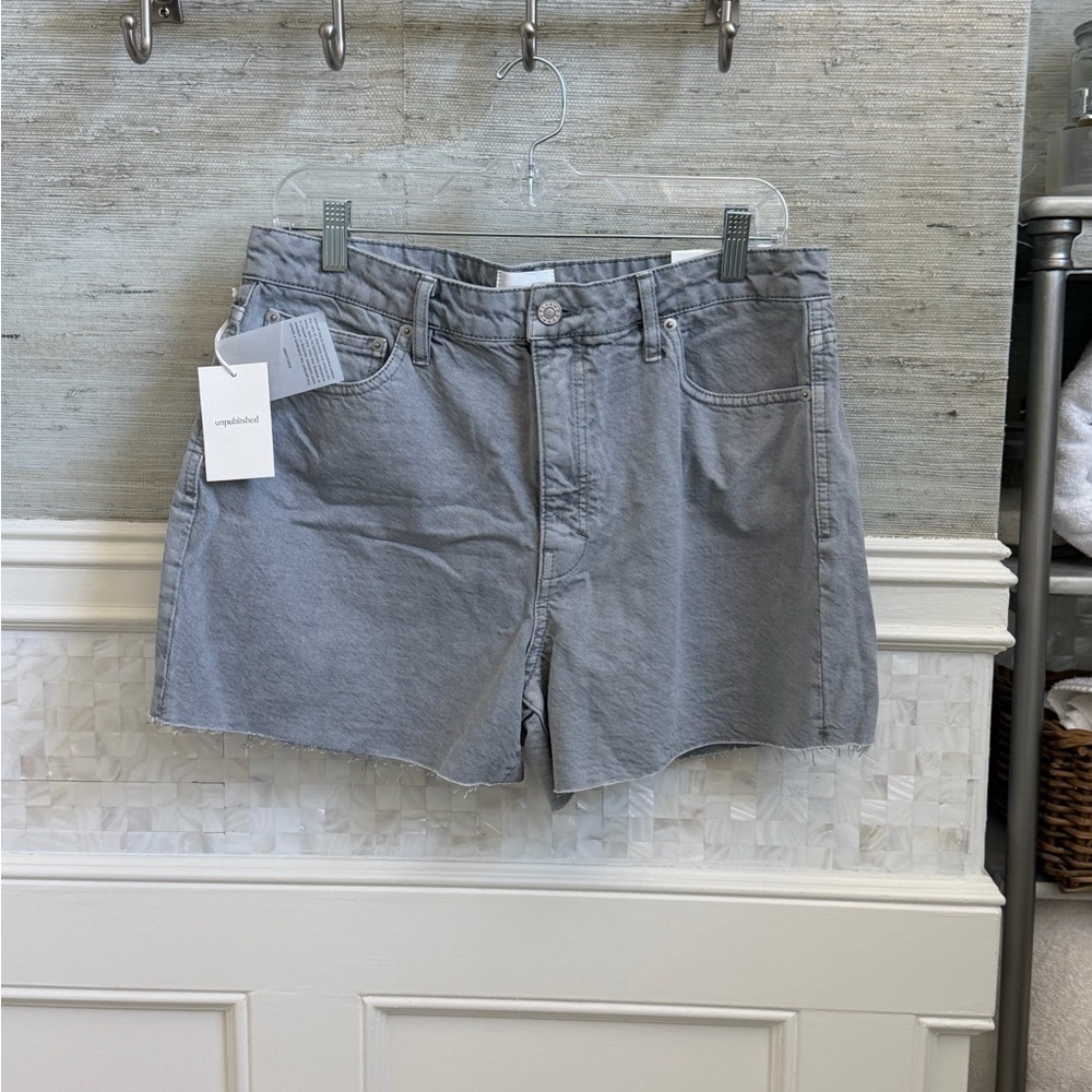 NWT new 31 Anthropologie unpublished emma Gray Denim Jean shorts mom fit - Picture 3 of 17